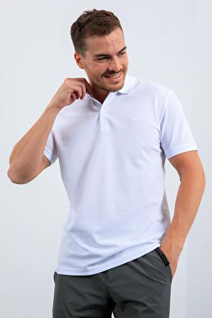 Beyaz Basic Logolu Standart Kalıp Triko Polo Yaka Erkek T-Shirt - 87748 | XL