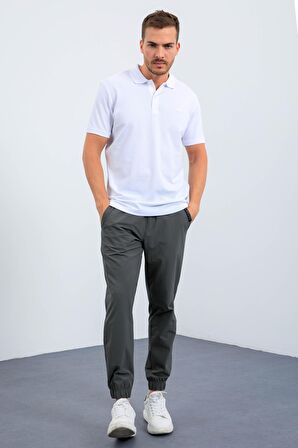 Beyaz Basic Logolu Standart Kalıp Triko Polo Yaka Erkek T-Shirt - 87748 | XL