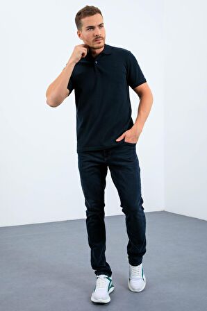 Lacivert Basic Logolu Standart Kalıp Triko Polo Yaka Erkek T-Shirt - 87748 | XXL