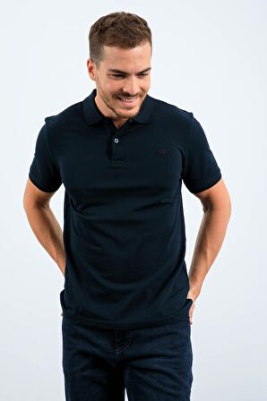 Lacivert Basic Logolu Standart Kalıp Triko Polo Yaka Erkek T-Shirt - 87748 | XXL