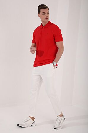 Kırmızı Basic Logolu Standart Kalıp Triko Polo Yaka Erkek T-Shirt - 87748 | XXL