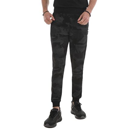 Siyah Kamuflaj Kamuflaj Desenli Dar Kalıp  Jogger Erkek Eşofman Alt - 84754 | XL