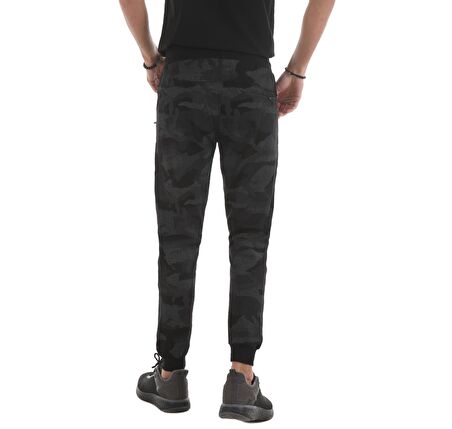 Siyah Kamuflaj Kamuflaj Desenli Dar Kalıp  Jogger Erkek Eşofman Alt - 84754 | XL