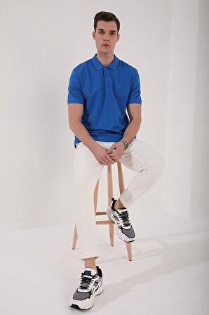 Saks Basic Logolu Standart Kalıp Triko Polo Yaka Erkek T-Shirt - 87748 | L