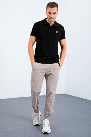 Siyah Basic Göğüs Logolu Standart Kalıp Triko Polo Yaka Erkek T-Shirt - 87768 | XL