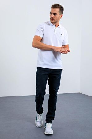Beyaz Basic Göğüs Logolu Standart Kalıp Triko Polo Yaka Erkek T-Shirt - 87768 | XL