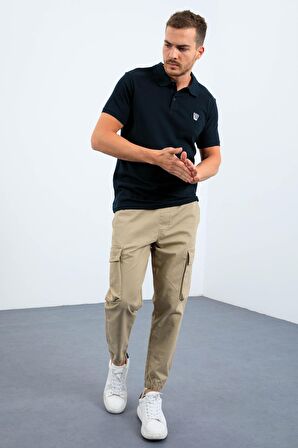 Lacivert Basic Göğüs Logolu Standart Kalıp Triko Polo Yaka Erkek T-Shirt - 87768 | L