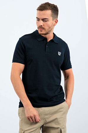 Lacivert Basic Göğüs Logolu Standart Kalıp Triko Polo Yaka Erkek T-Shirt - 87768 | M