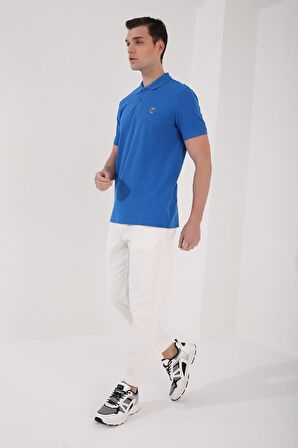 Saks Basic Göğüs Logolu Standart Kalıp Triko Polo Yaka Erkek T-Shirt - 87768 | XL