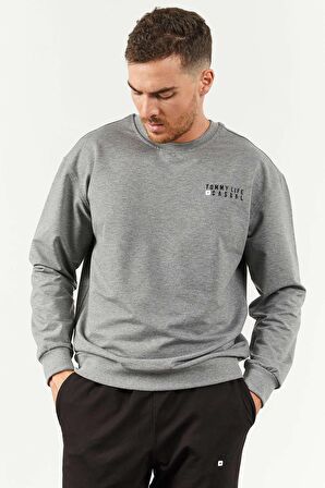 Gri Melanj - Siyah Casual O Yaka Lastik Paça Erkek Oversize Eşofman Takımı - 85120 S