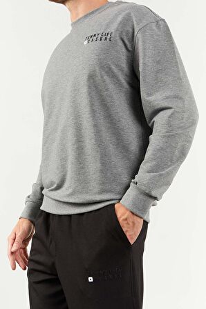 Gri Melanj - Siyah Casual O Yaka Lastik Paça Erkek Oversize Eşofman Takımı - 85120 | XXL