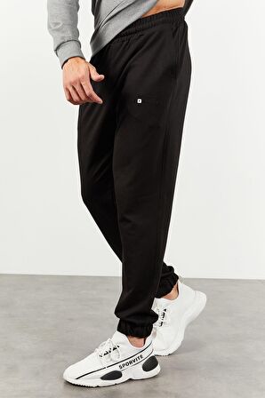 Gri Melanj - Siyah Casual O Yaka Lastik Paça Erkek Oversize Eşofman Takımı - 85120 | XXL
