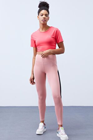 Pudra Yüksek Bel Şerit Detaylı Slim Fit Dar Paça Kadın Tayt - 94541 | M