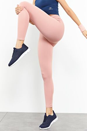 Pudra Yüksek Bel Streç Slim Fit Dar Paça Kadın Tayt - 94545 | XL
