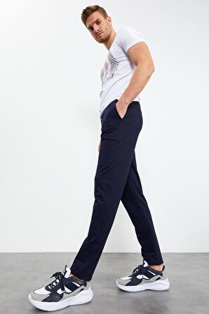 İndigo Bağcıklı Cepli Standart Kalıp Klasik Paça Erkek Eşofman Alt - 84682 | XL