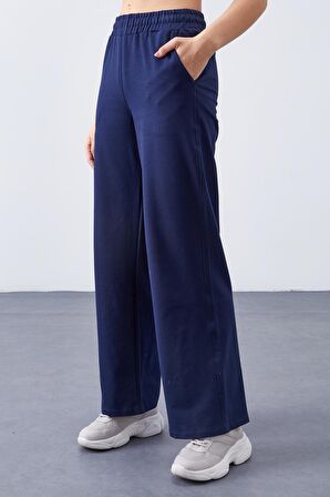 İndigo Yüksek Bel Cepli Rahat Form Geniş Paça Kadın Eşofman Alt - 94567 | M