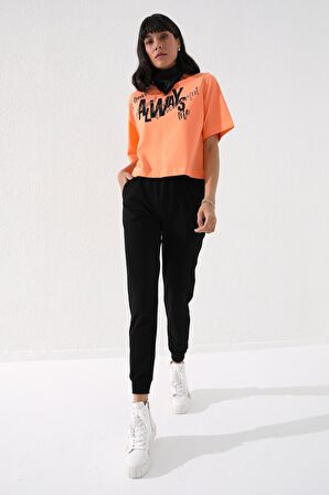 Siyah Yüksek Bel Jogger Rahat Form Manşetli Kadın Eşofman Alt - 94561 | S