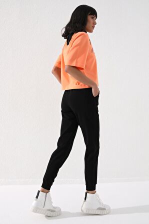 Siyah Yüksek Bel Jogger Rahat Form Manşetli Kadın Eşofman Alt - 94561 | XL