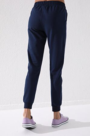 İndigo Yüksek Bel Jogger Rahat Form Manşetli Kadın Eşofman Alt - 94561 | S