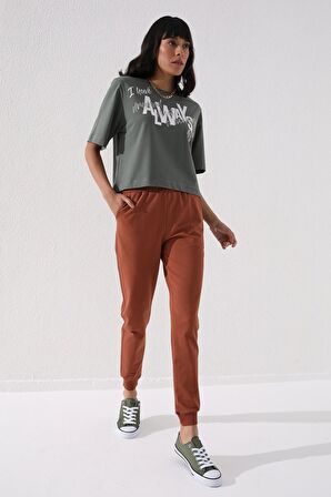 Tarçın Yüksek Bel Jogger Rahat Form Manşetli Kadın Eşofman Alt - 94561 | XS