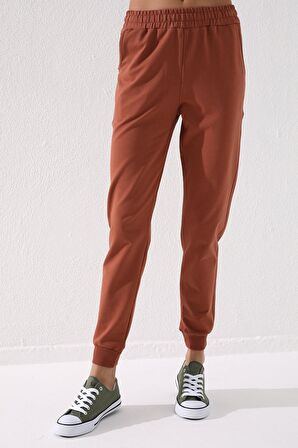 Tarçın Yüksek Bel Jogger Rahat Form Manşetli Kadın Eşofman Alt - 94561 | XS