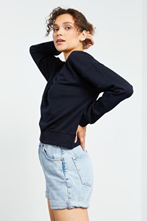 Lacivert Basic Rahat Form O Yaka Kadın Sweatshirt - 97114 | XXL