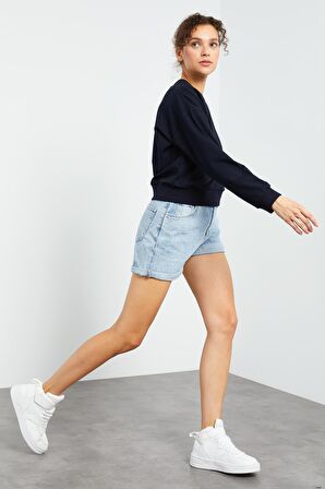 Lacivert Basic Rahat Form O Yaka Kadın Sweatshirt - 97114 | XXL