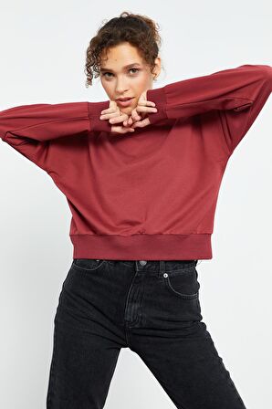 Bordo Basic Rahat Form O Yaka Kadın Sweatshirt - 97114 | XL