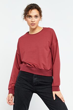 Bordo Basic Rahat Form O Yaka Kadın Sweatshirt - 97114 | XL