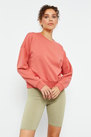 Pudra Basic Rahat Form O Yaka Kadın Sweatshirt - 97114 | XL