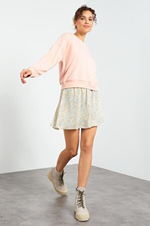 Pembe Basic Rahat Form O Yaka Kadın Sweatshirt - 97114 | XL
