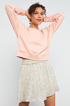 Pembe Basic Rahat Form O Yaka Kadın Sweatshirt - 97114 | XL