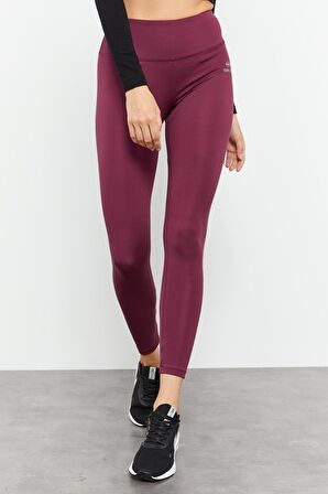 Bordo Yüksek Bel Streç Slim Fit Dar Paça Kadın Tayt - 94545 | M