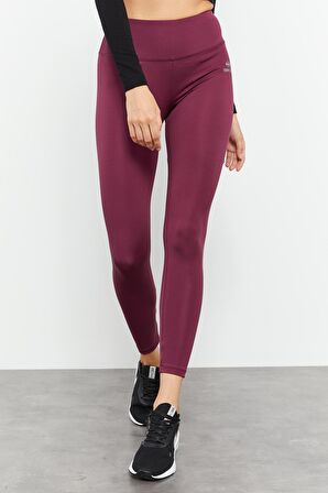 Bordo Yüksek Bel Streç Slim Fit Dar Paça Kadın Tayt - 94545 | XL