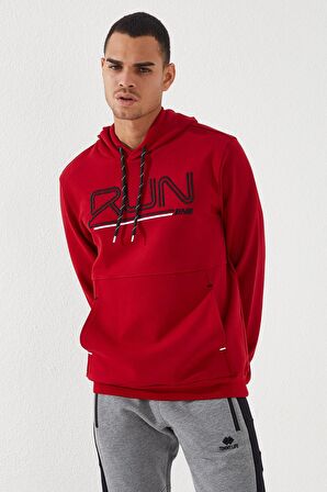 Kırmızı Yazı Nakışlı Standart Kalıp Kapüşonlu Erkek Sweatshirt - 87887 | XXL