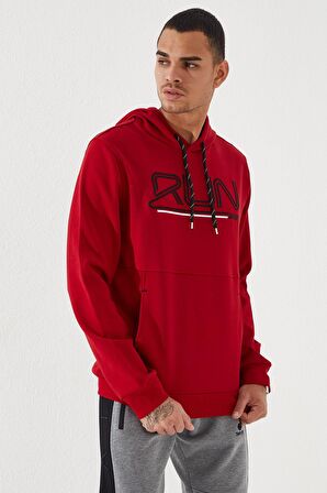 Kırmızı Yazı Nakışlı Standart Kalıp Kapüşonlu Erkek Sweatshirt - 87887 | XXL