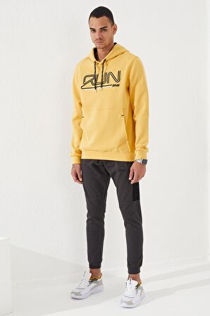 Hardal Yazı Nakışlı Standart Kalıp Kapüşonlu Erkek Sweatshirt - 87887 | XXL