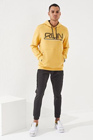 Hardal Yazı Nakışlı Standart Kalıp Kapüşonlu Erkek Sweatshirt - 87887 | XXL