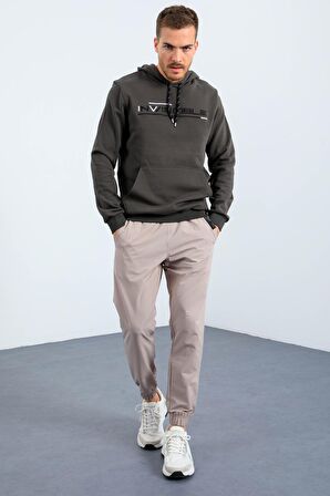 Haki Kanguru Cep Standart Kalıp Kapüşonlu Erkek Sweatshirt - 87883 | S