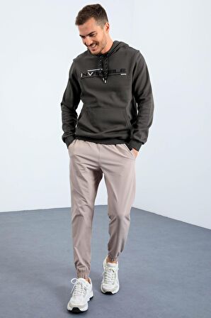 Haki Kanguru Cep Standart Kalıp Kapüşonlu Erkek Sweatshirt - 87883 | S