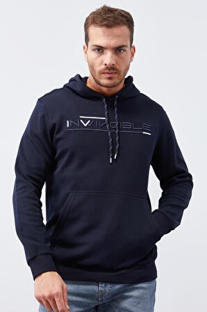 Lacivert Kanguru Cep Standart Kalıp Kapüşonlu Erkek Sweatshirt - 87883 | S