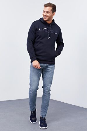 Lacivert Kanguru Cep Standart Kalıp Kapüşonlu Erkek Sweatshirt - 87883 | S