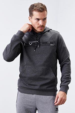 Antrasit Melanj Kanguru Cep Standart Kalıp Kapüşonlu Erkek Sweatshirt - 87883 | XL