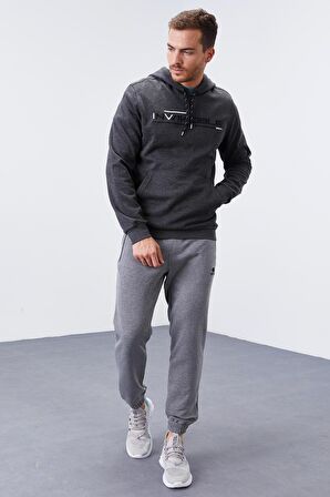 Antrasit Melanj Kanguru Cep Standart Kalıp Kapüşonlu Erkek Sweatshirt - 87883 | XL