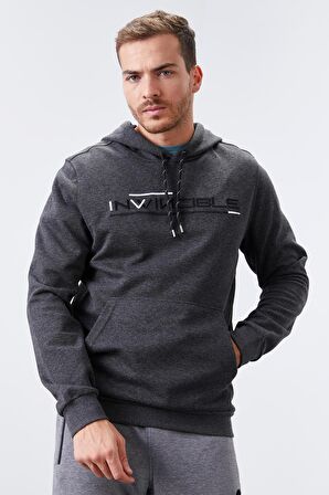 Antrasit Melanj Kanguru Cep Standart Kalıp Kapüşonlu Erkek Sweatshirt - 87883 | XL