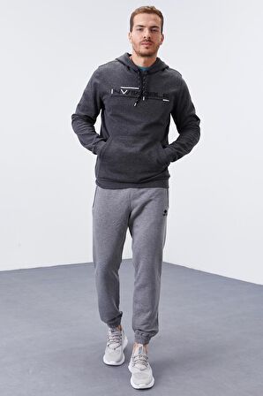 Antrasit Melanj Kanguru Cep Standart Kalıp Kapüşonlu Erkek Sweatshirt - 87883 | XL