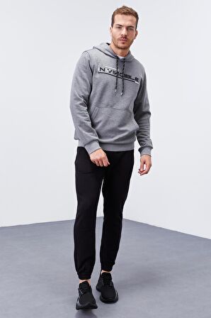 Gri Melanj Kanguru Cep Standart Kalıp Kapüşonlu Erkek Sweatshirt - 87883 | S