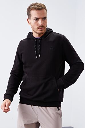 Siyah Kanguru Cep Standart Kalıp Kapüşonlu Erkek Sweatshirt - 87872 | S