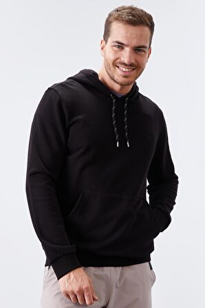 Siyah Kanguru Cep Standart Kalıp Kapüşonlu Erkek Sweatshirt - 87872 | S