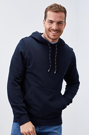 Lacivert Kanguru Cep Standart Kalıp Kapüşonlu Erkek Sweatshirt - 87872 | S